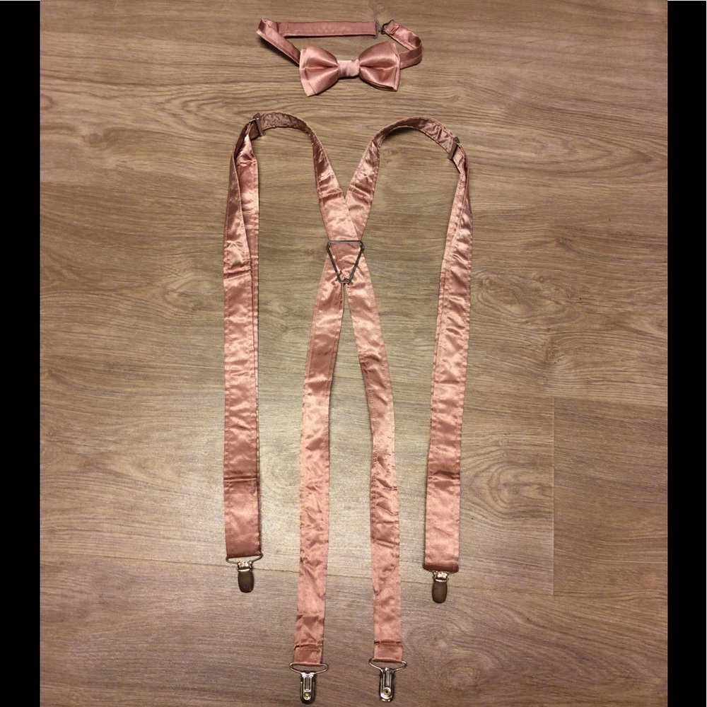 Rose gold bow tie and suspenders